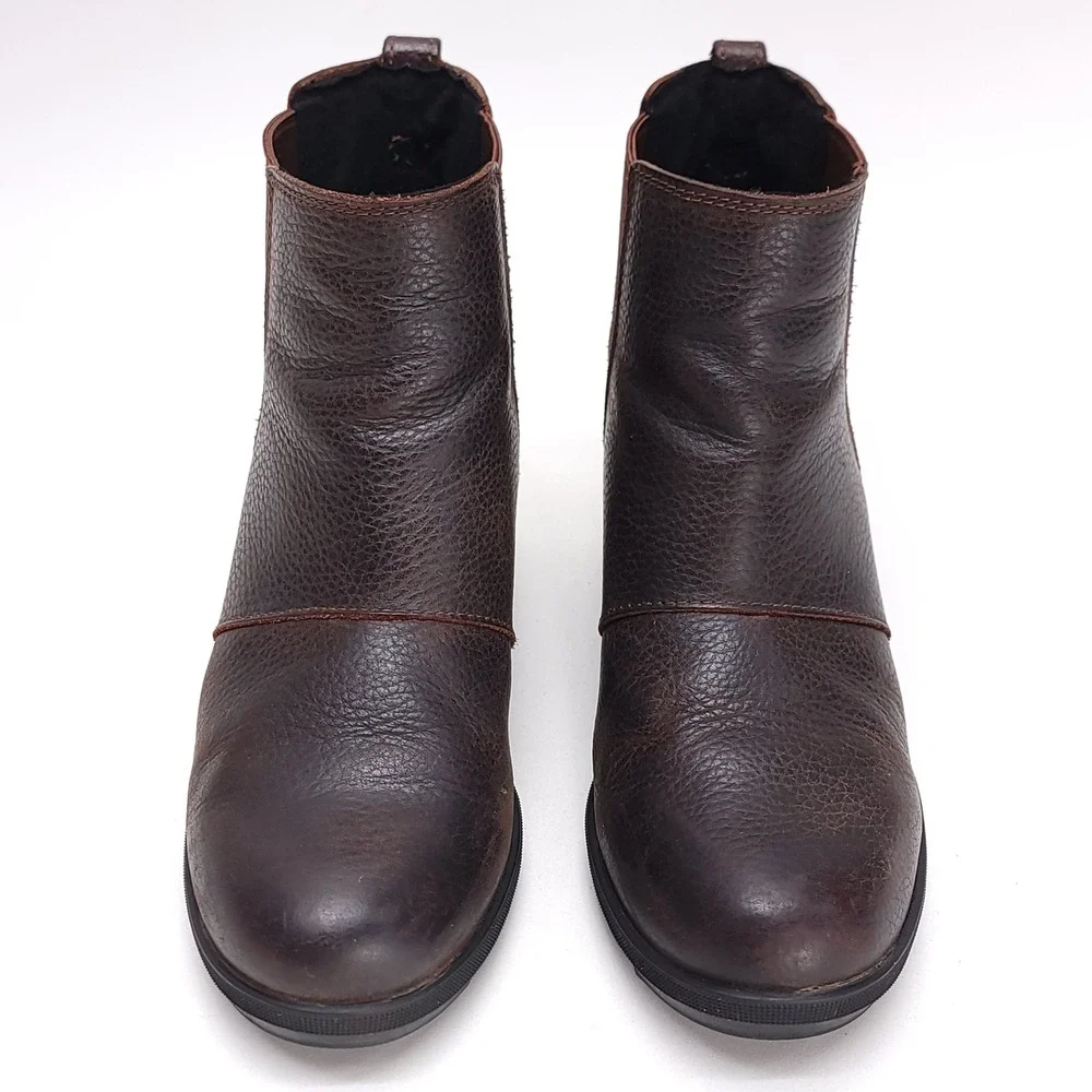 Sorel Joan of Arctic Chelsea Wedge Boots Womens 9.5 Dark Brown Leather